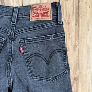 Levi's Wedgie Straight Jeans Black Distressed Button Fly Size 24 Womens mom jean